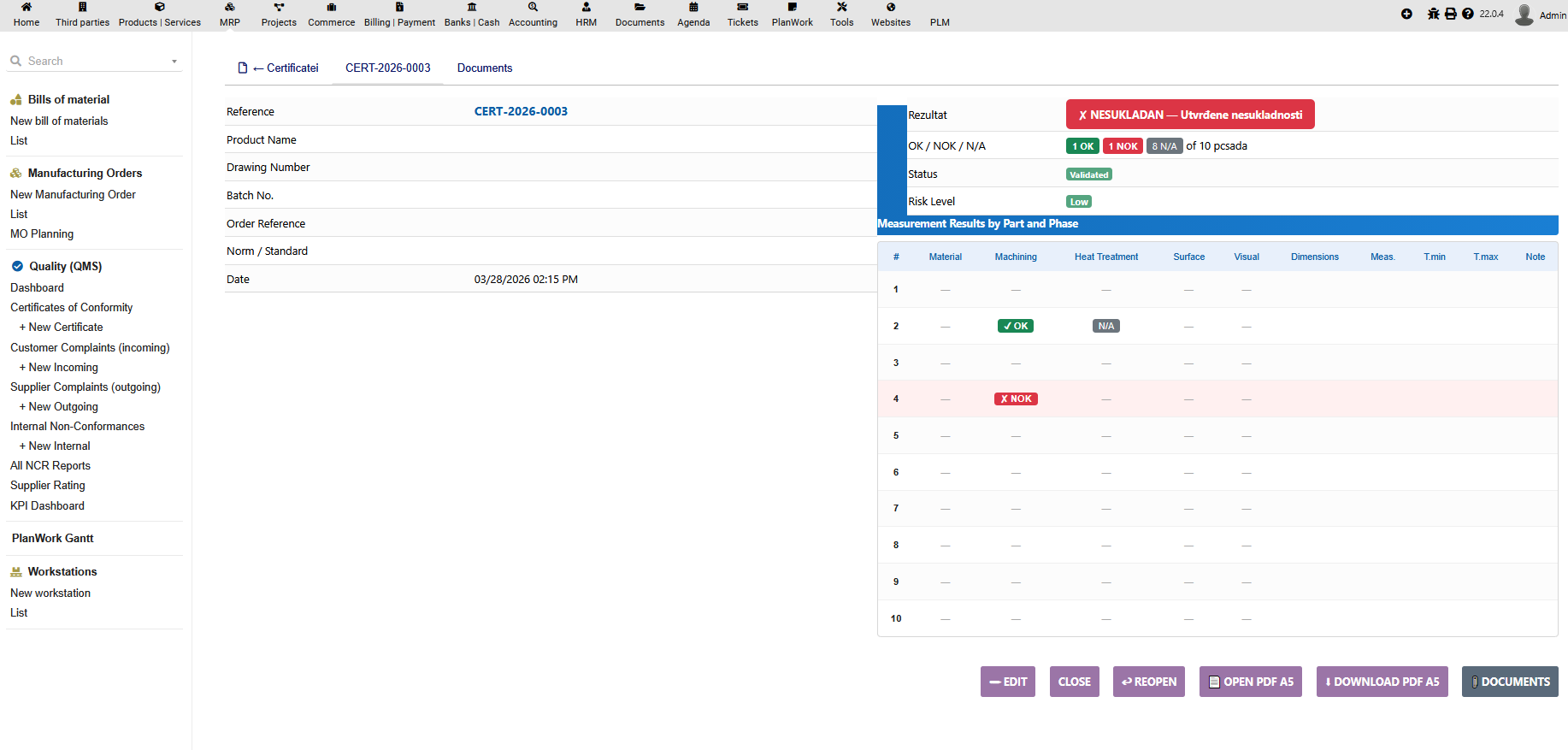 Dolibarr ERP Quality Management System Modul